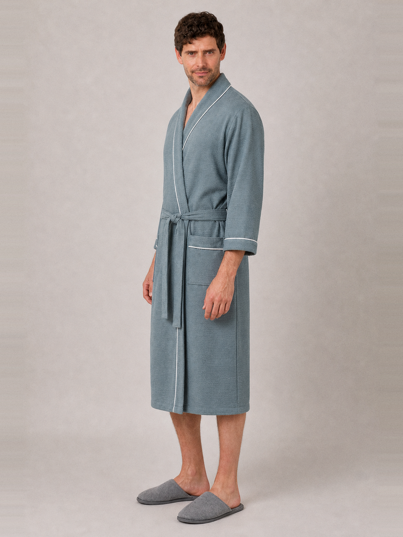 Peignoir nid d'abeille homme grande taille – longueur portée de profil