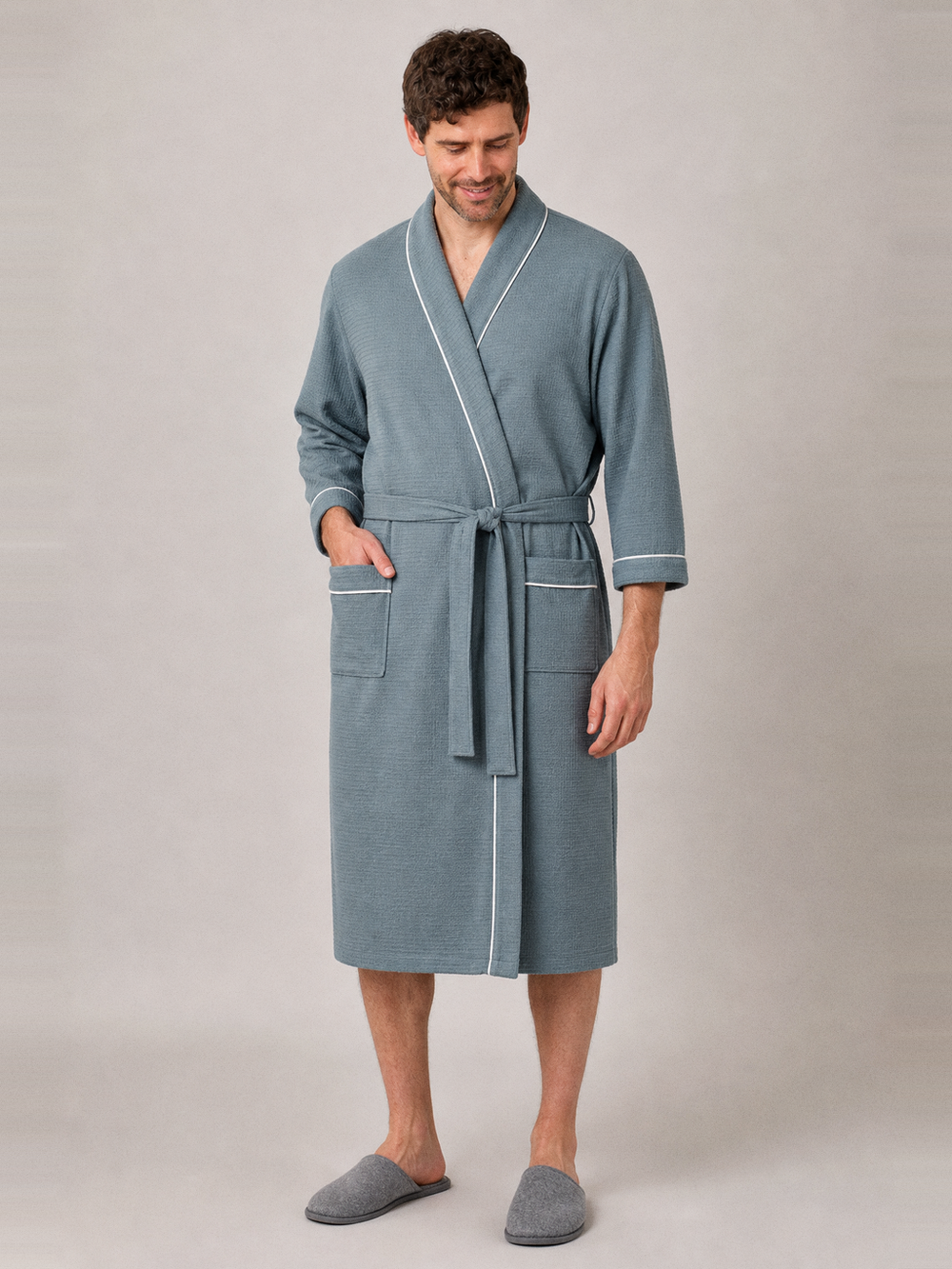 Peignoir nid d'abeille homme grande taille – portée de face