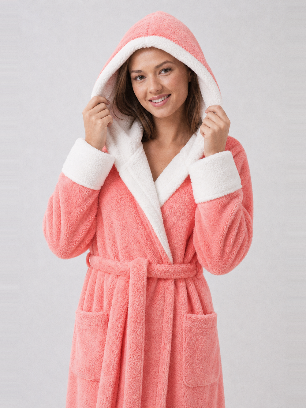 Peignoir polaire chaud femme – capuche