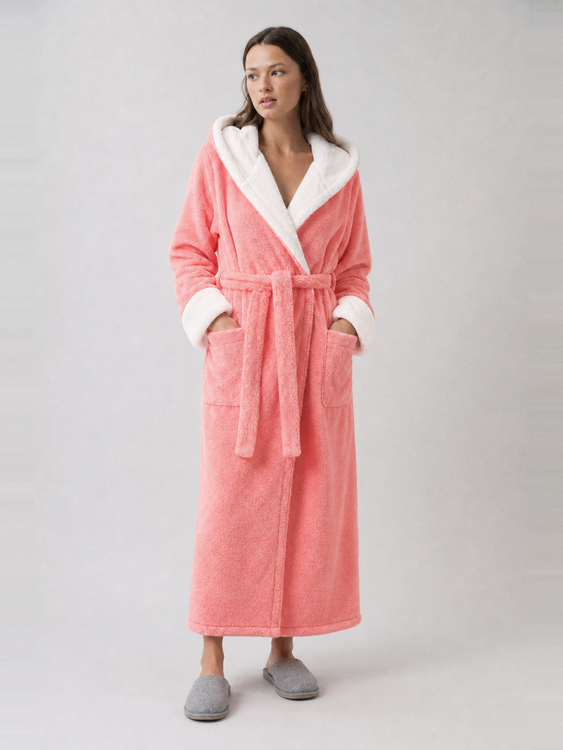 Peignoir polaire chaud femme – portée de face