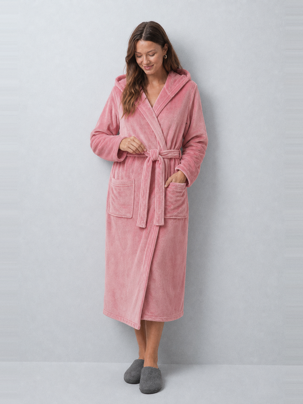 Peignoir polaire femme avec capuche – ceinture et poches