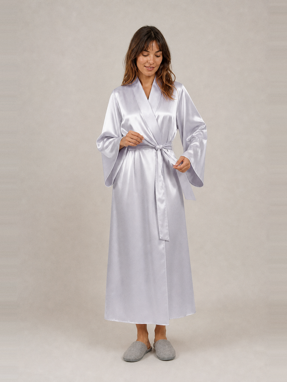 Peignoir satin mariage – ceinture et poches