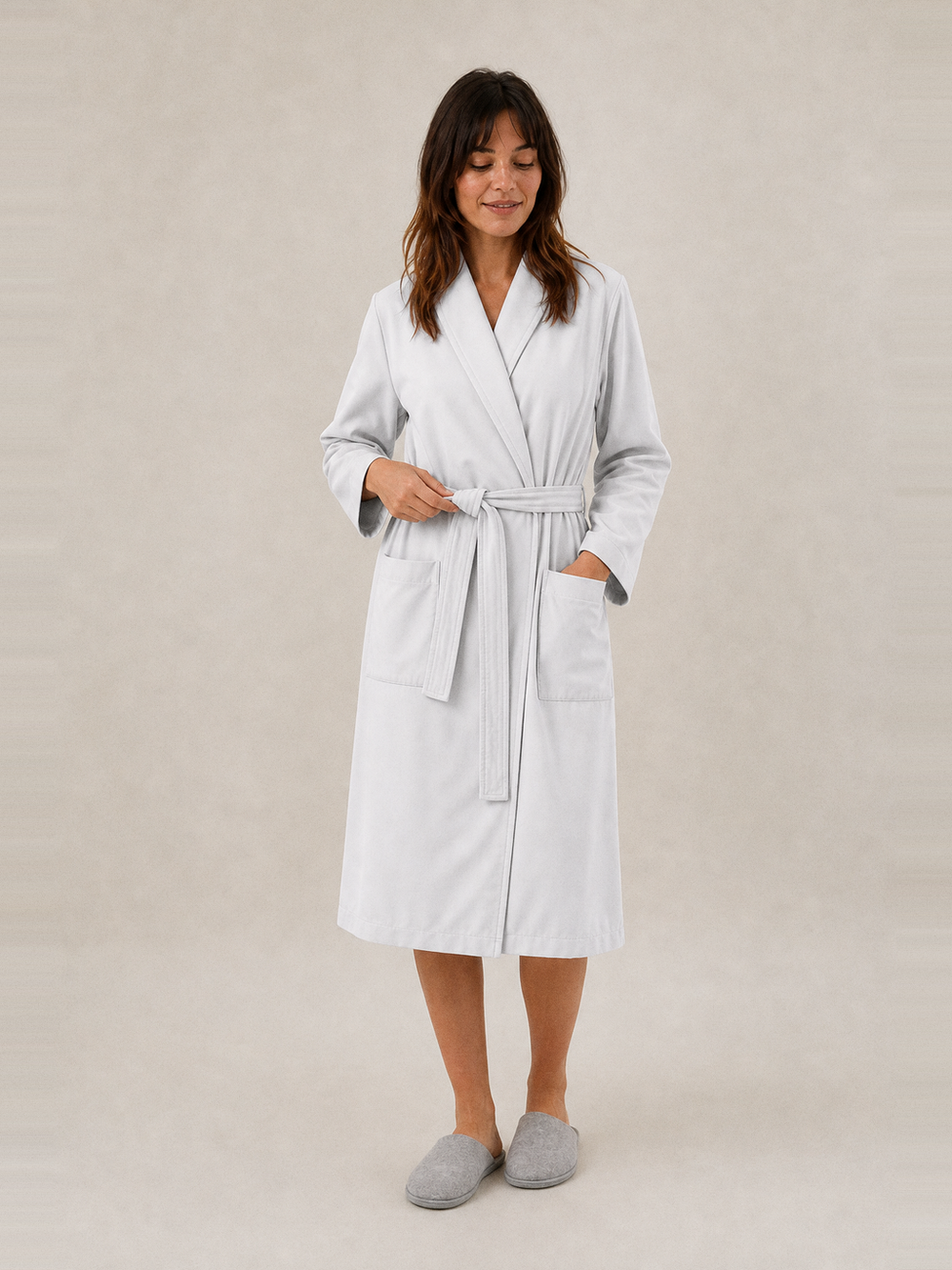 Robe de chambre blanche – ceinture et poches