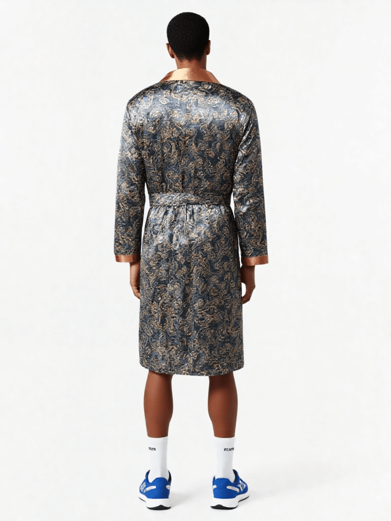 Détail matière et finitions, robe de chambre courte homme luxe