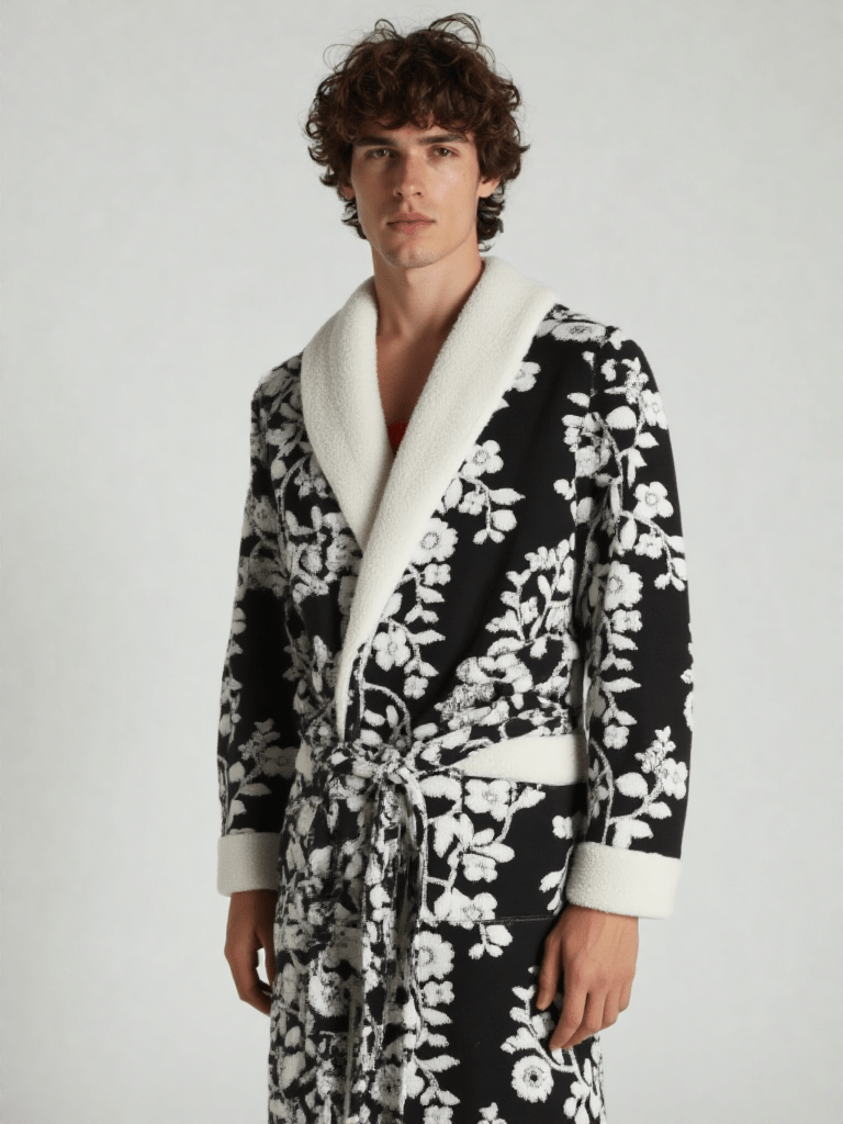 Détail matière et finitions, robe de chambre de luxe homme