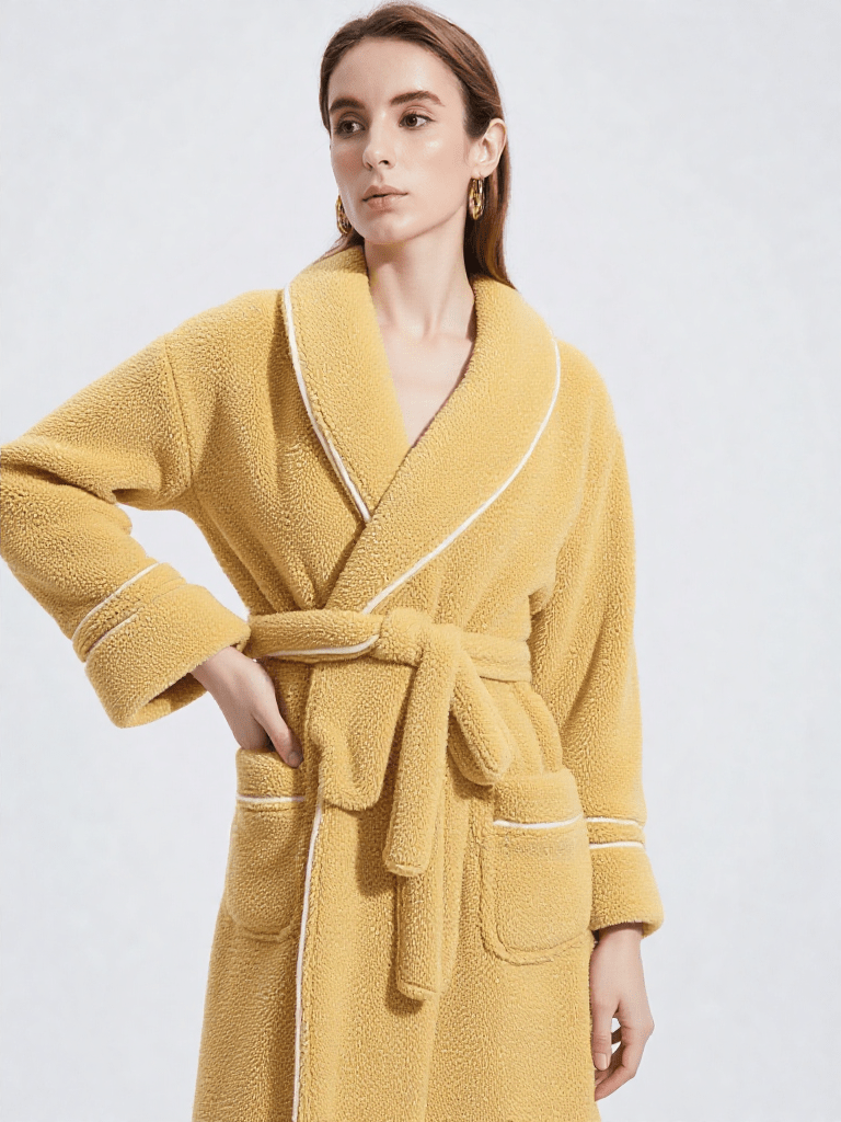 Détail matière et finitions, robe de chambre d'hiver pour femme