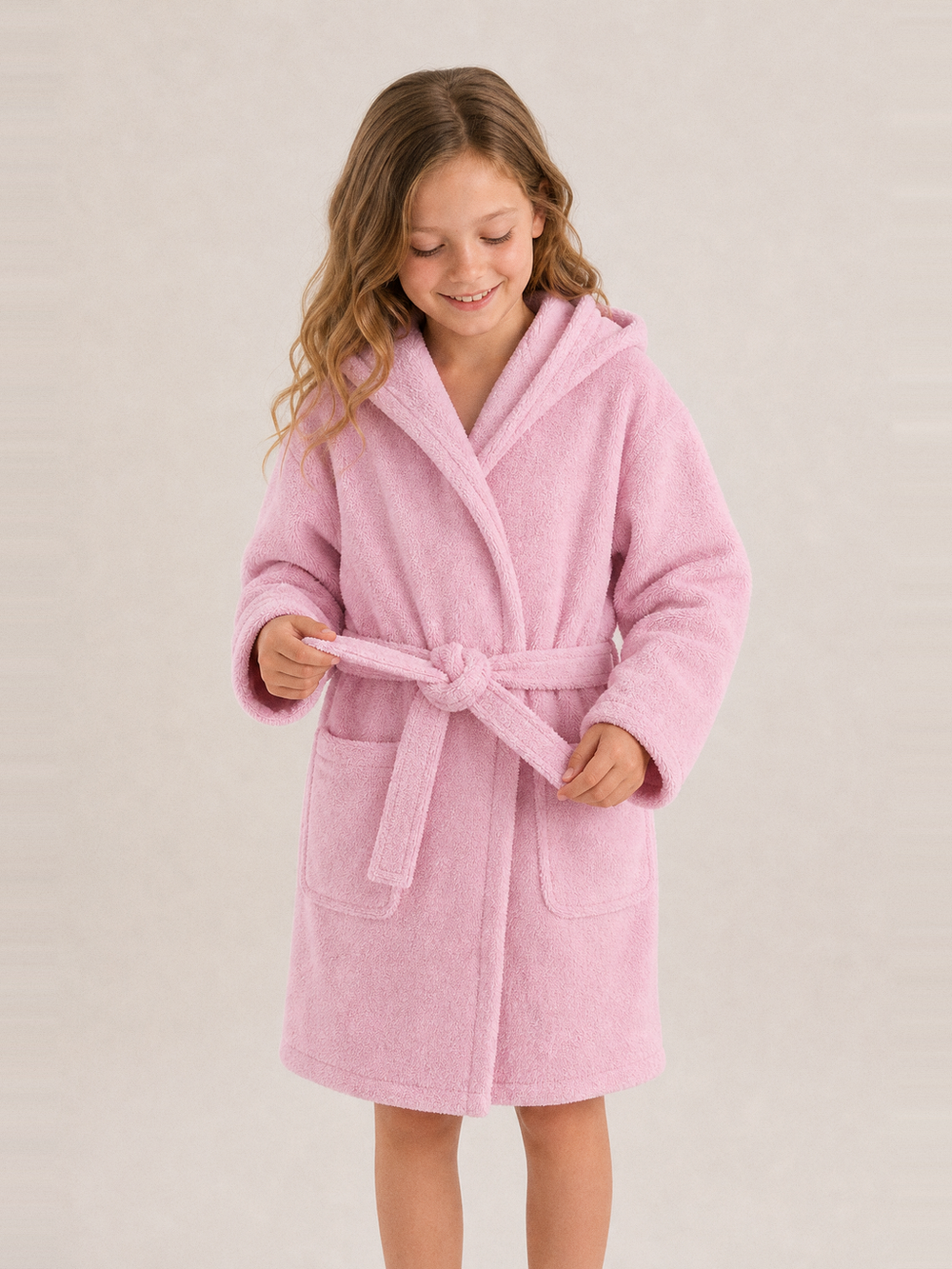 Robe de chambre enfant rose – ceinture et poches