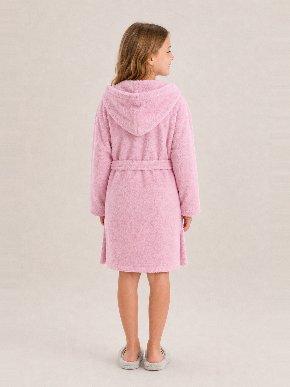 Robe de chambre enfant rose – vue de dos
