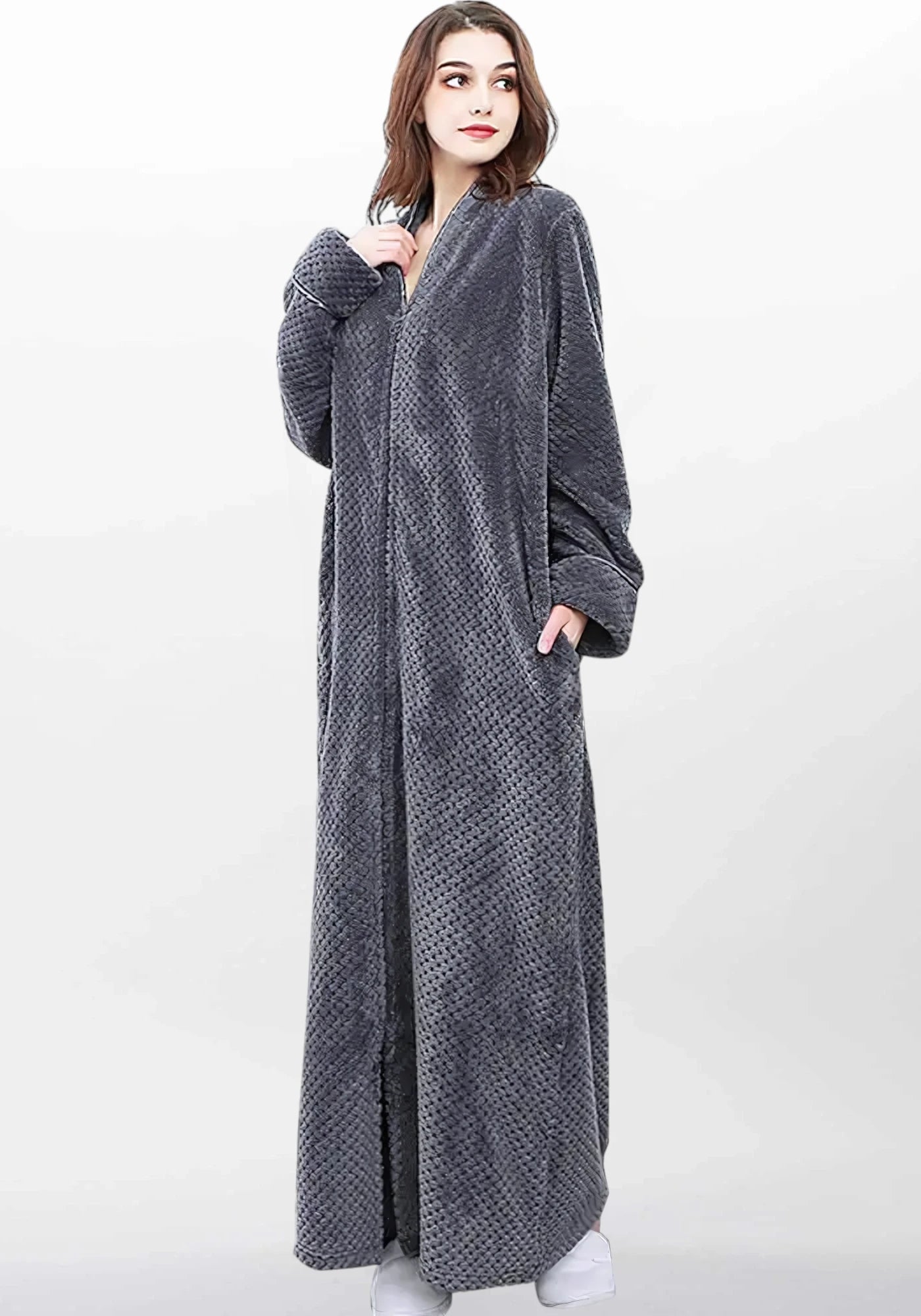 Robe De Chambre Longue Femme En Flanelle Douce - Capuche, Fermeture éclair, Poches, Ceinture - Taille XS à XXL - 4