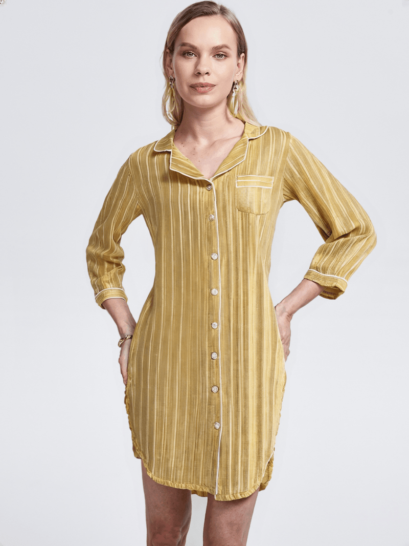 Robe de chambre femme boutonnée pas cher, vue portée, bouton, boutonne, coton, court, femme, leger, maternite, motif, orange, été