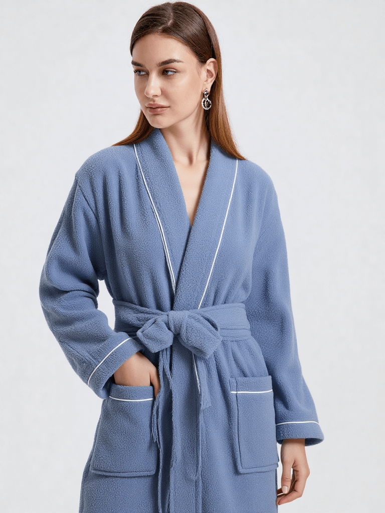 Détail matière et finitions, robe de chambre femme chaude courtelle