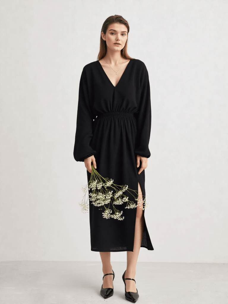 Robe de chambre femme légère, vue portée, chic, coton, femme, leger, long, noir, uni, été