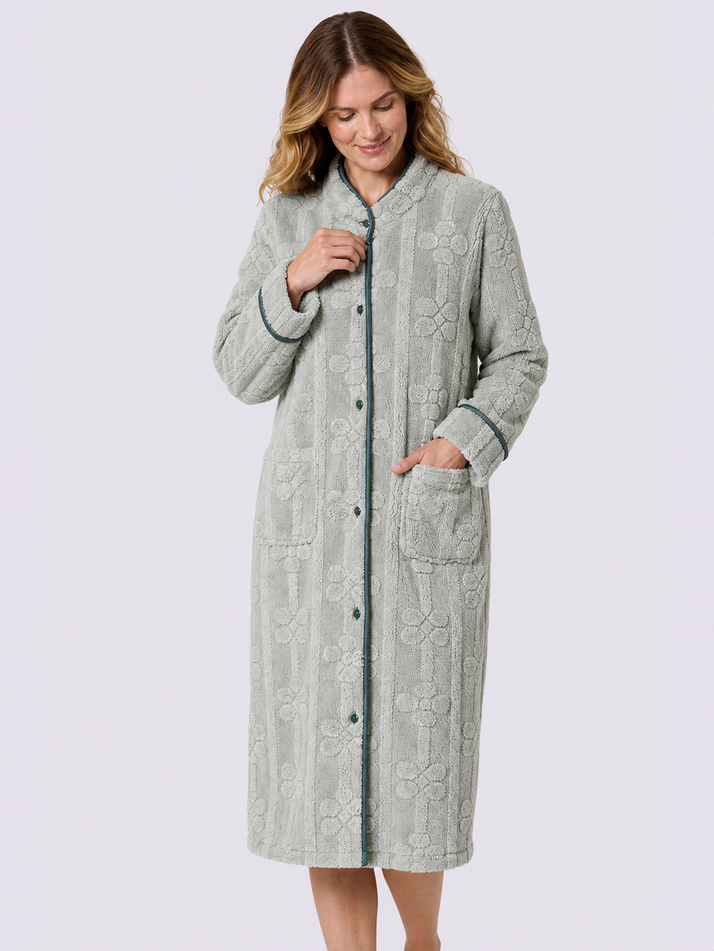 Robe de chambre femme longue boutonnée – ceinture et poches