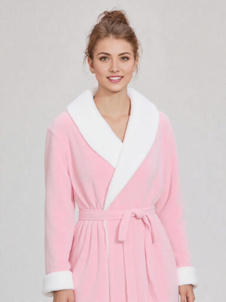 Détail matière et finitions, robe de chambre femme longue polaire