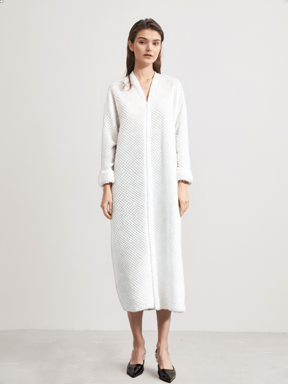 Détail matière et finitions, robe de chambre femme polaire zippée