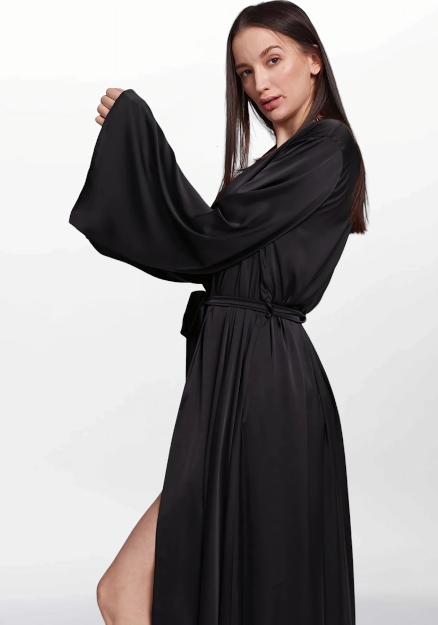 Robe de chambre femme satin noir