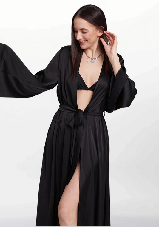 Robe de chambre femme satin noir