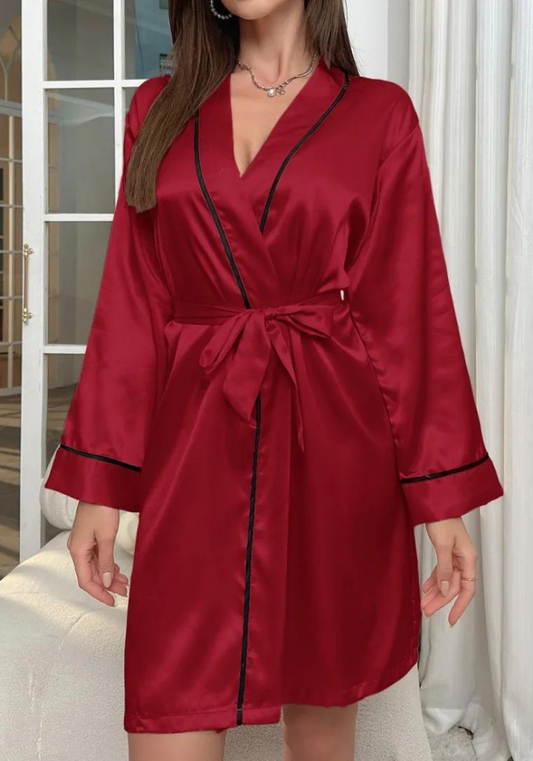 Robe de chambre femme satin rouge