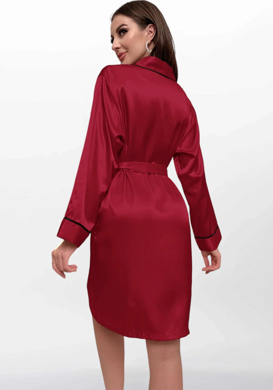 Robe de chambre femme satin rouge