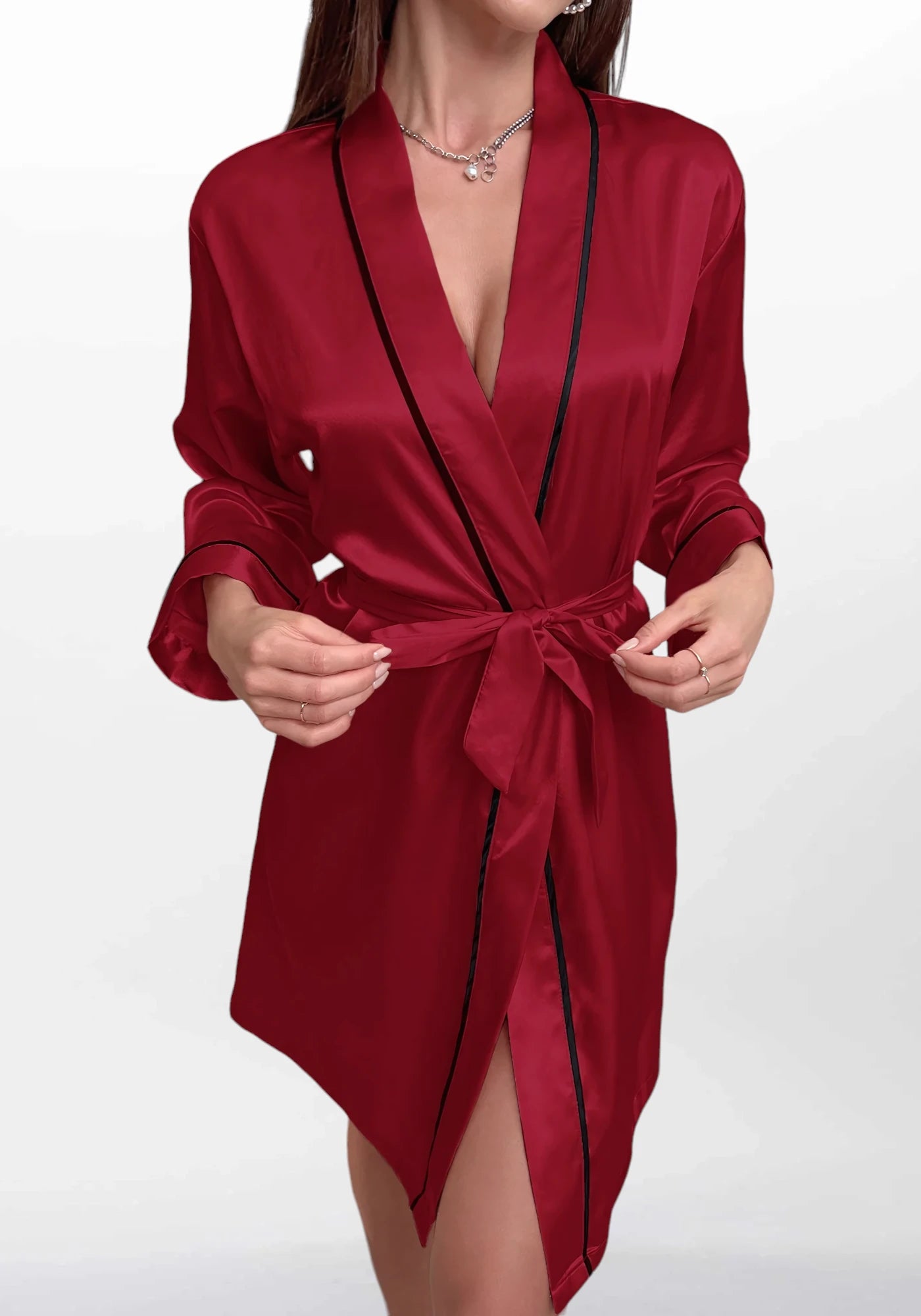 Robe de chambre femme satin rouge