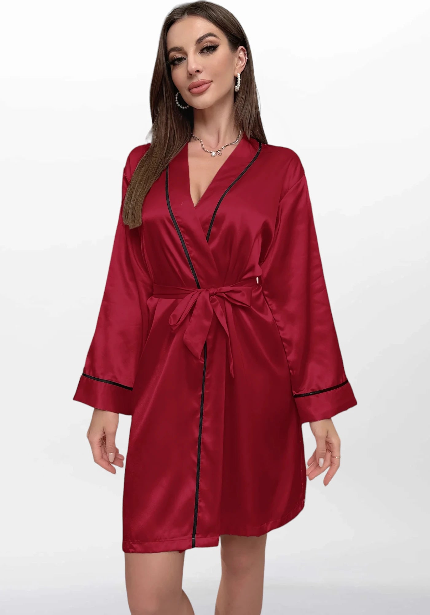 Robe de chambre femme satin rouge