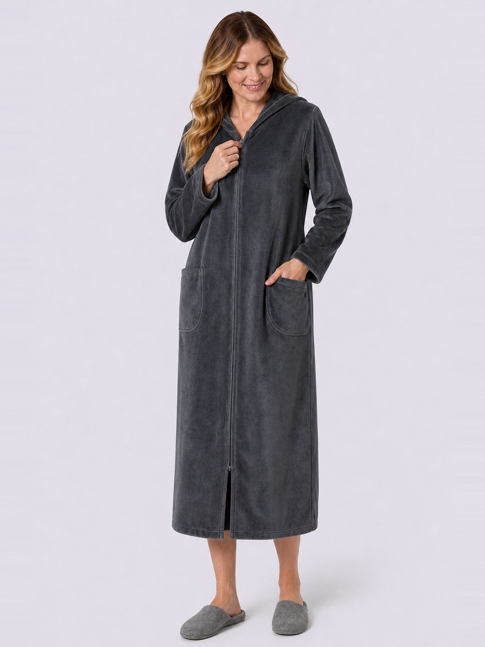 Robe de chambre femme senior facile à enfiler – zip et poches