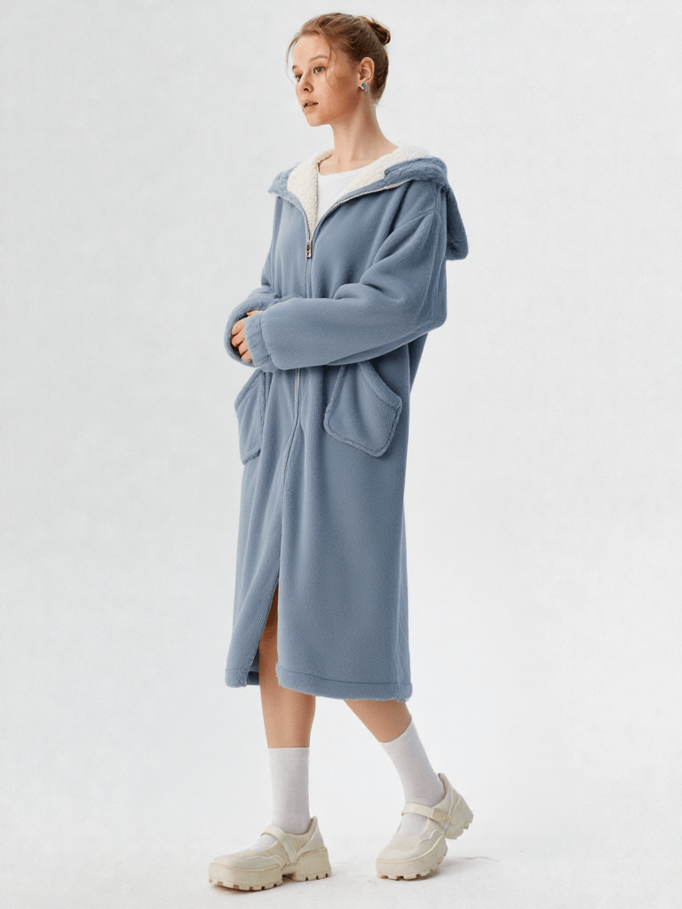 Vue de dos ou tombé, robe de chambre fille ado bleu