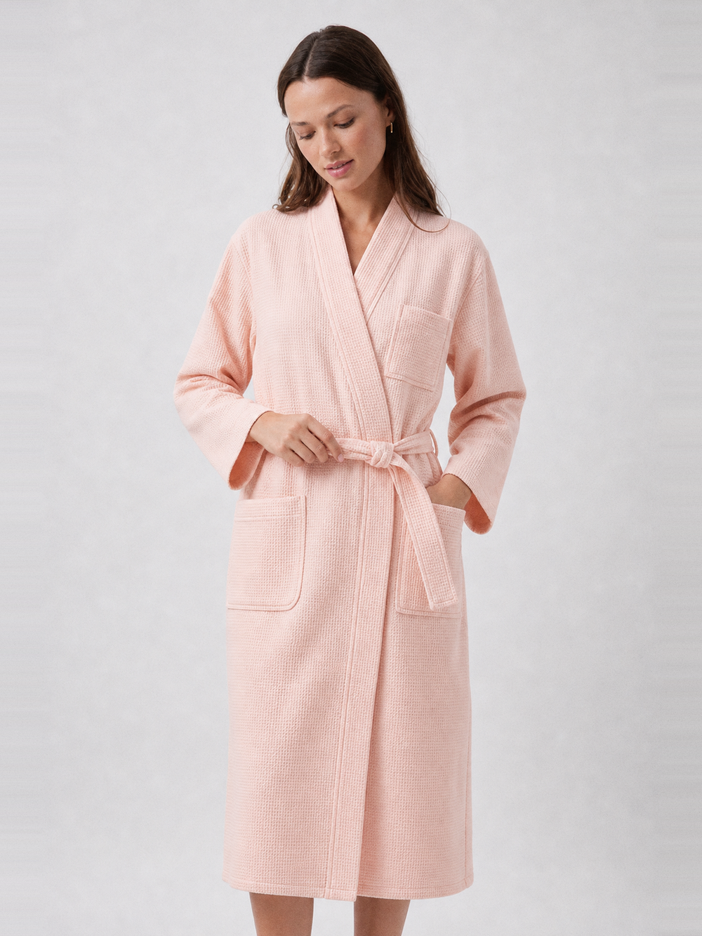 Robe de chambre gaufrée femme – ceinture et poches