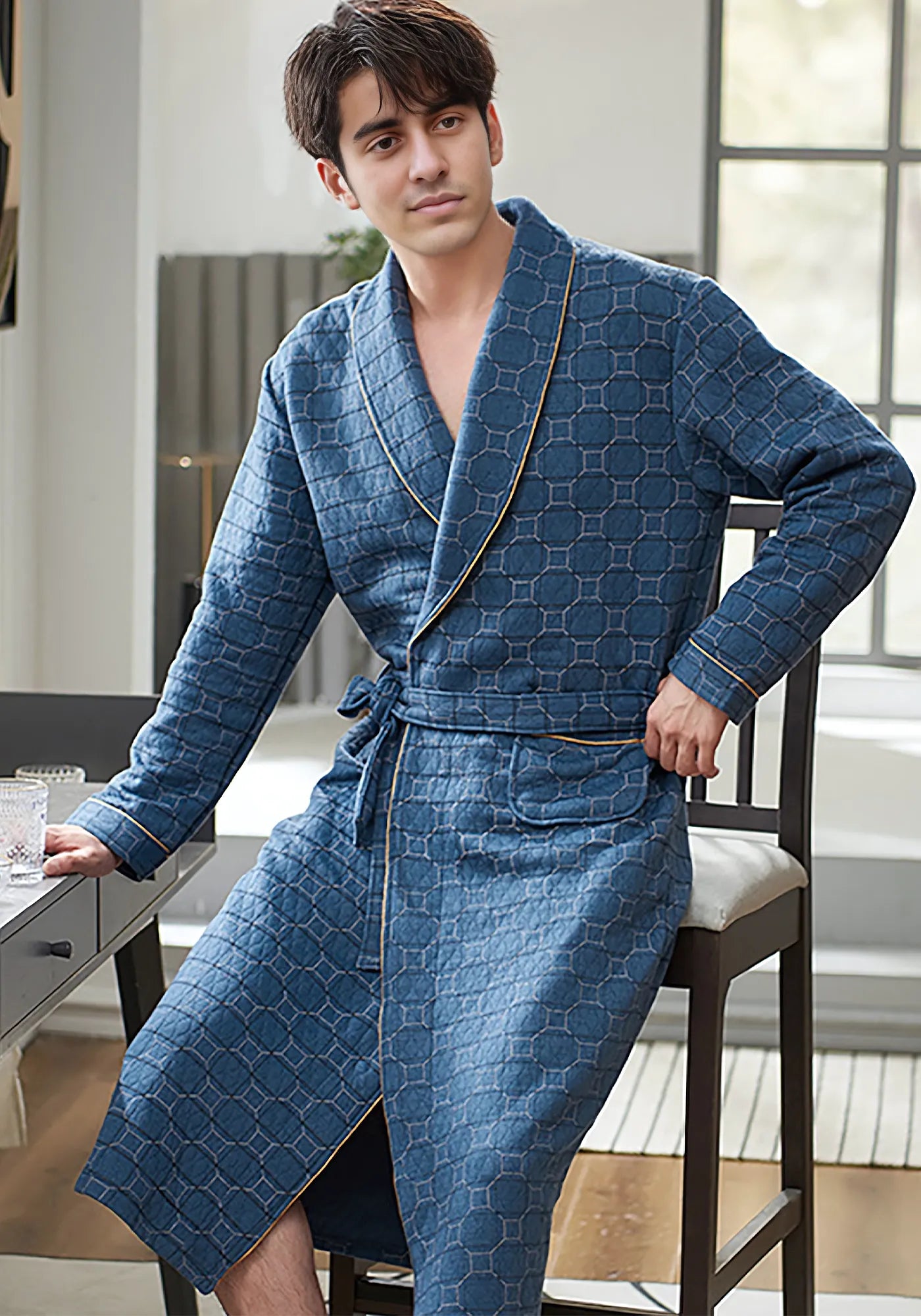 Robe de chambre homme coton nid d abeille