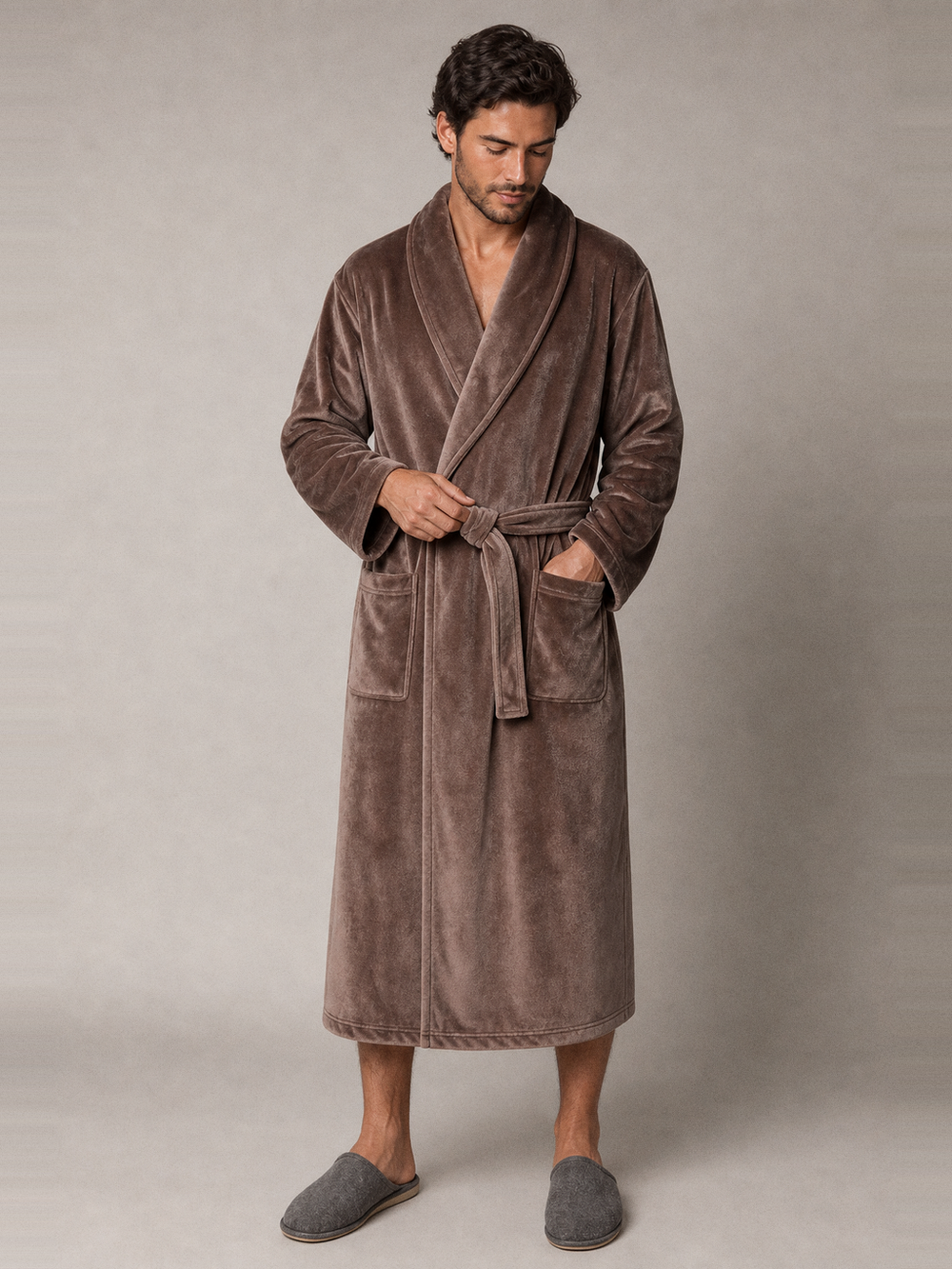 Robe de chambre homme marron – ceinture et poches