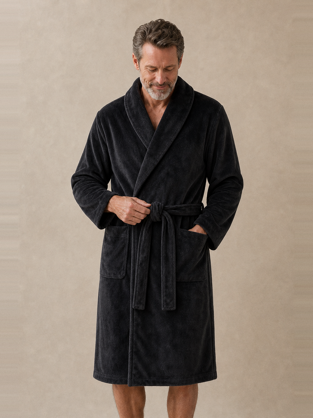 Robe de chambre homme noire – ceinture et poches