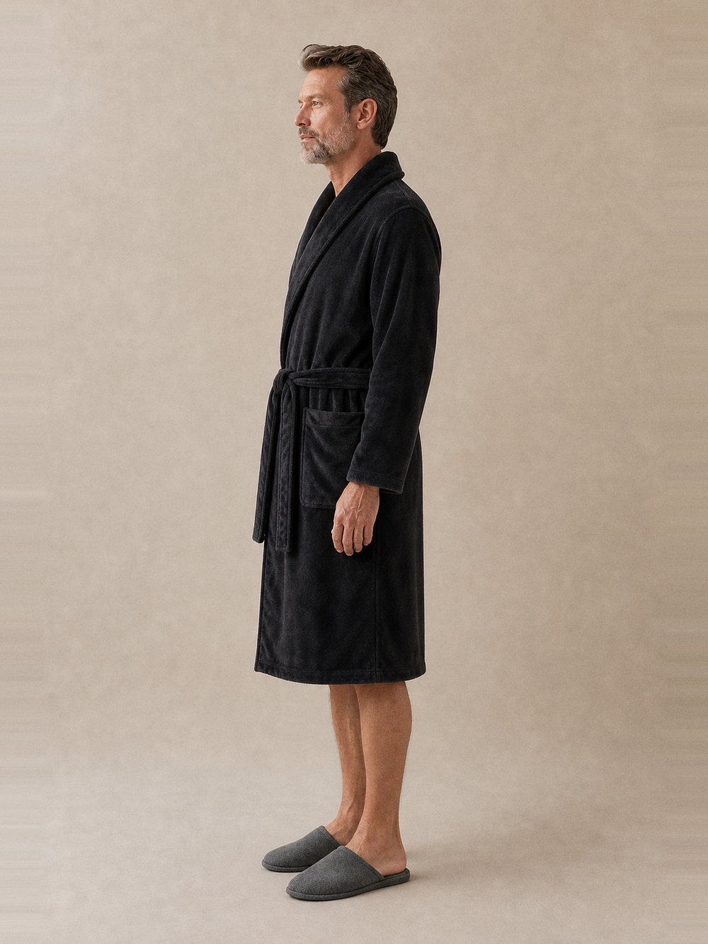 Robe de chambre homme noire – longueur portée de profil