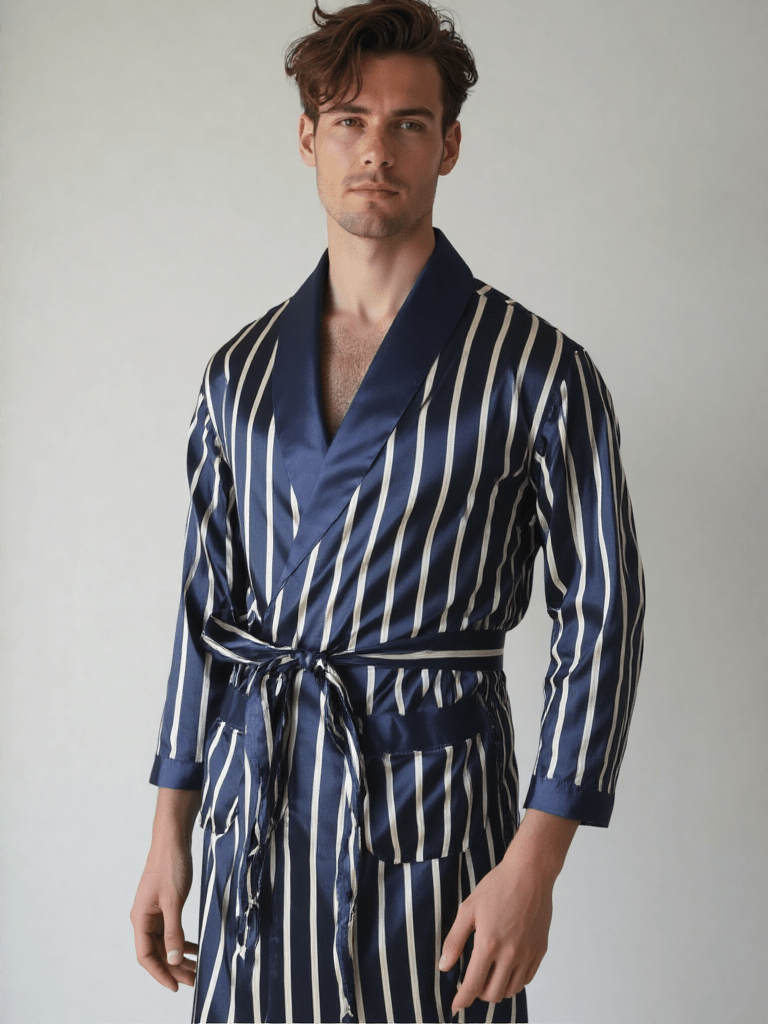 Détail matière et finitions, robe de chambre homme soie luxe