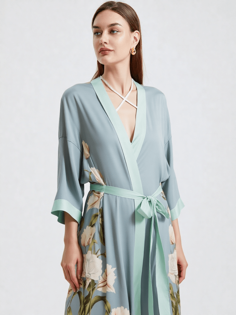 Vue de dos ou tombé, robe de chambre kimono long femme