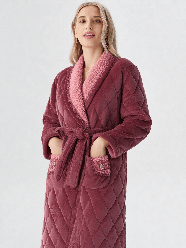 Détail matière et finitions, robe de chambre kimono polaire femme rose