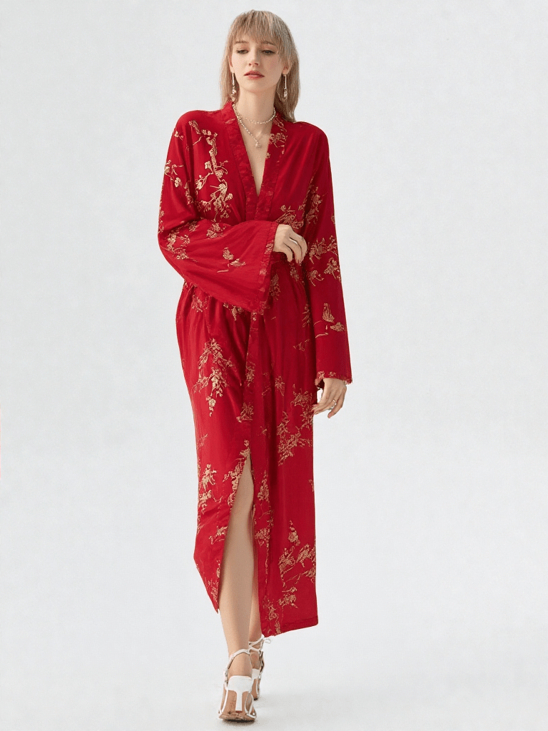 Vue de dos ou tombé, robe de chambre kimono satin femme