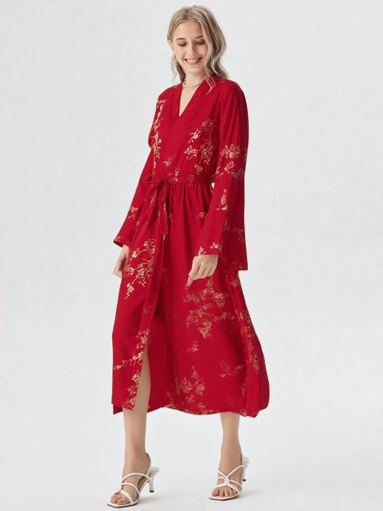 Détail matière et finitions, robe de chambre kimono satin femme