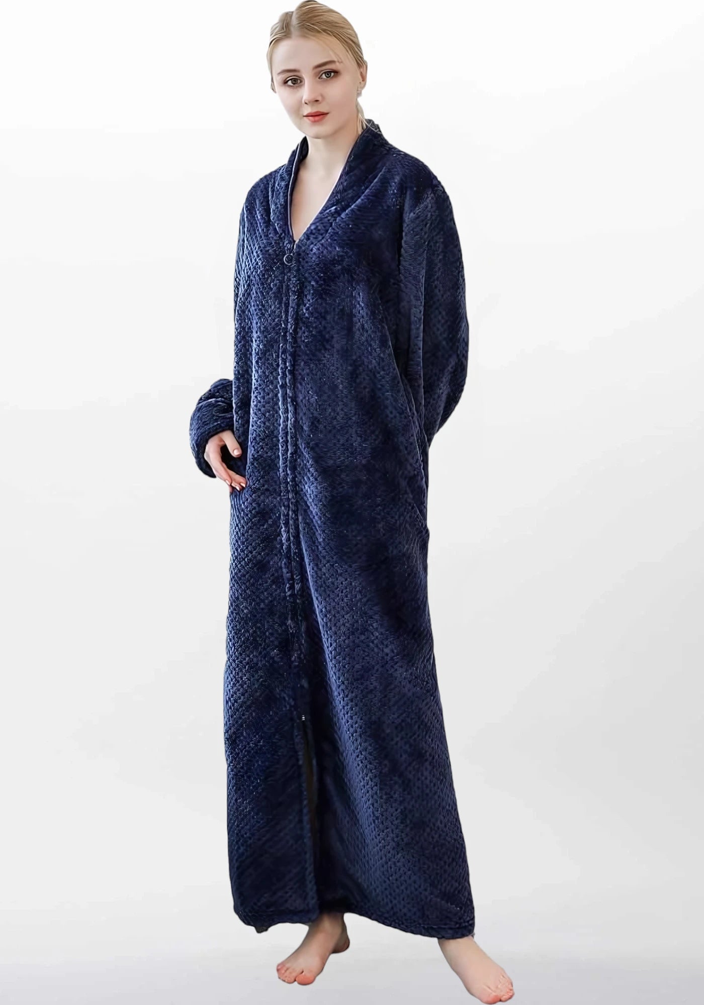 Robe de chambre longue chaude pour femme zippée