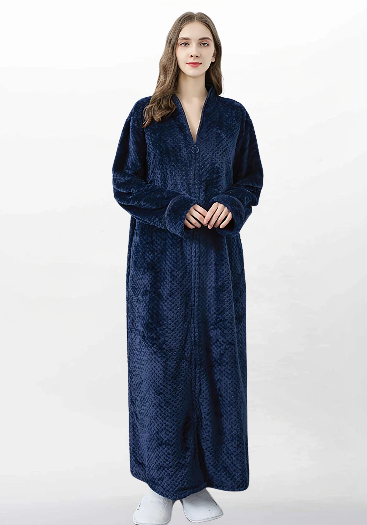 Robe de chambre longue chaude pour femme zippée