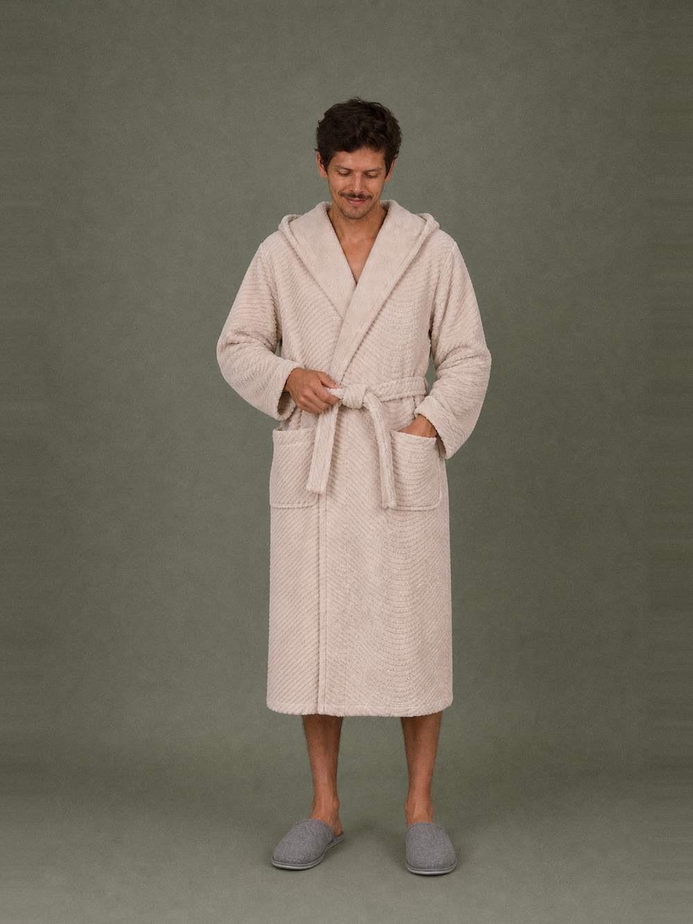 Robe de chambre longue polaire – ceinture et poches
