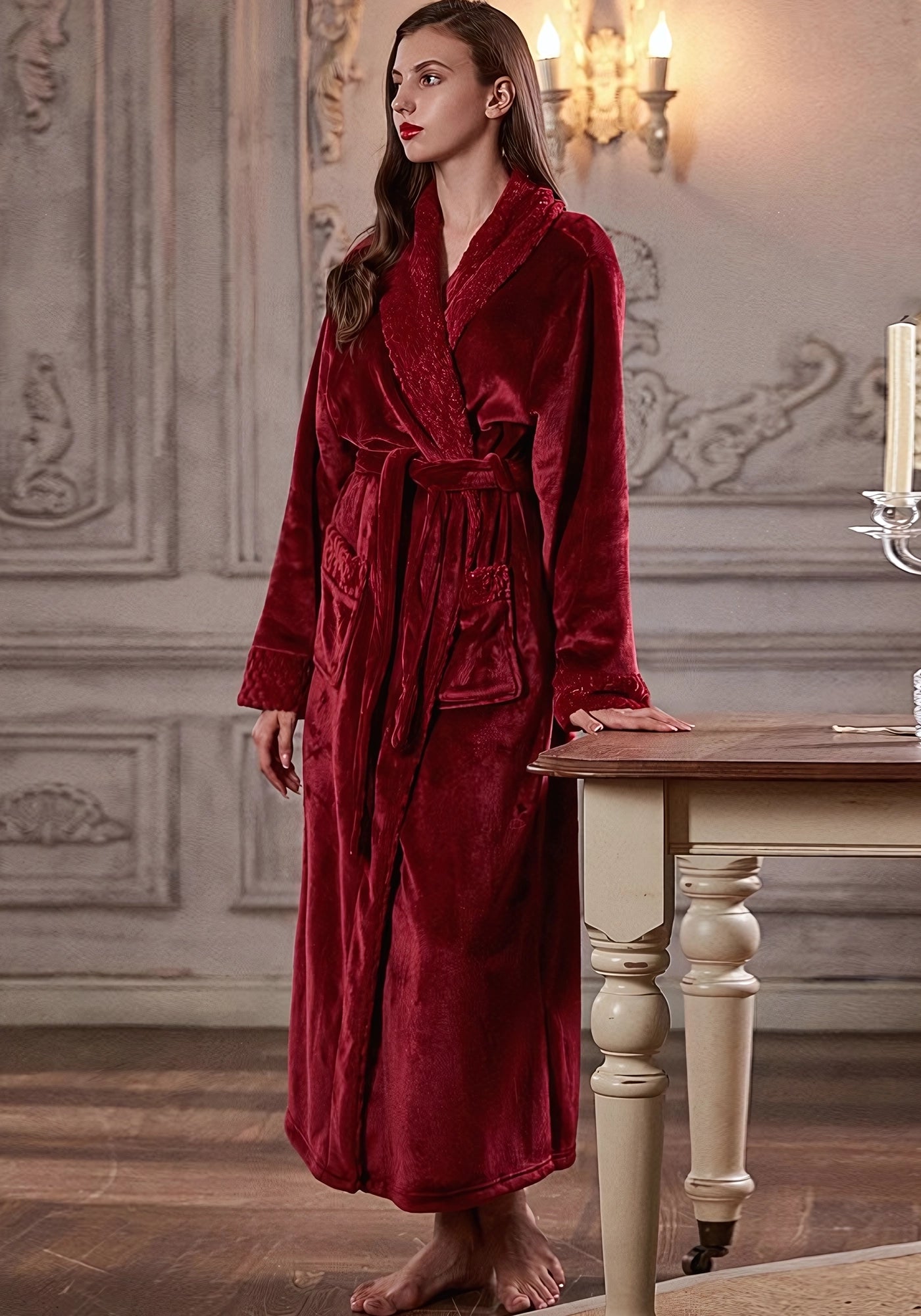 Robe de chambre longue velours femme