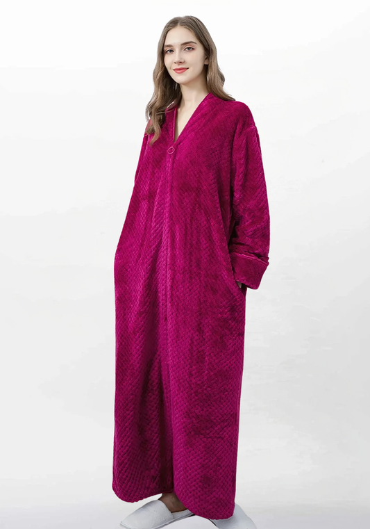 Robe de chambre longue zippée femme