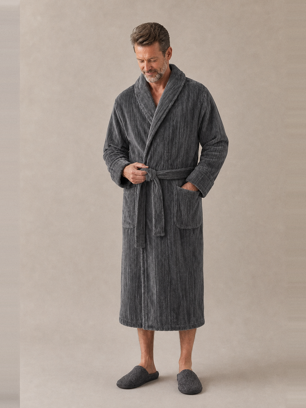 Robe de chambre microfibre homme – ceinture et poches