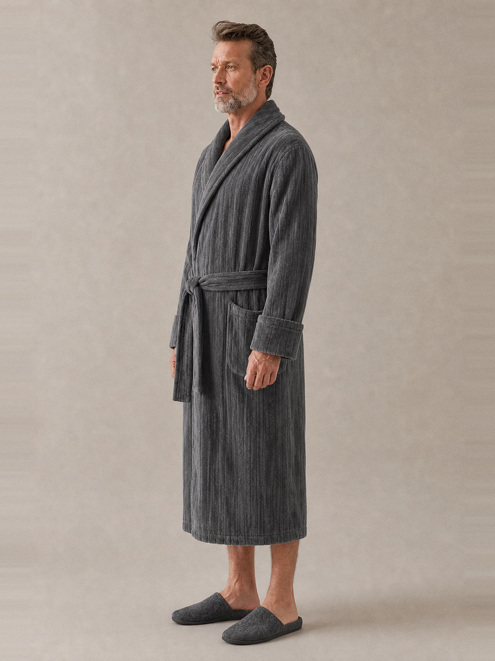 Robe de chambre microfibre homme – longueur portée de profil