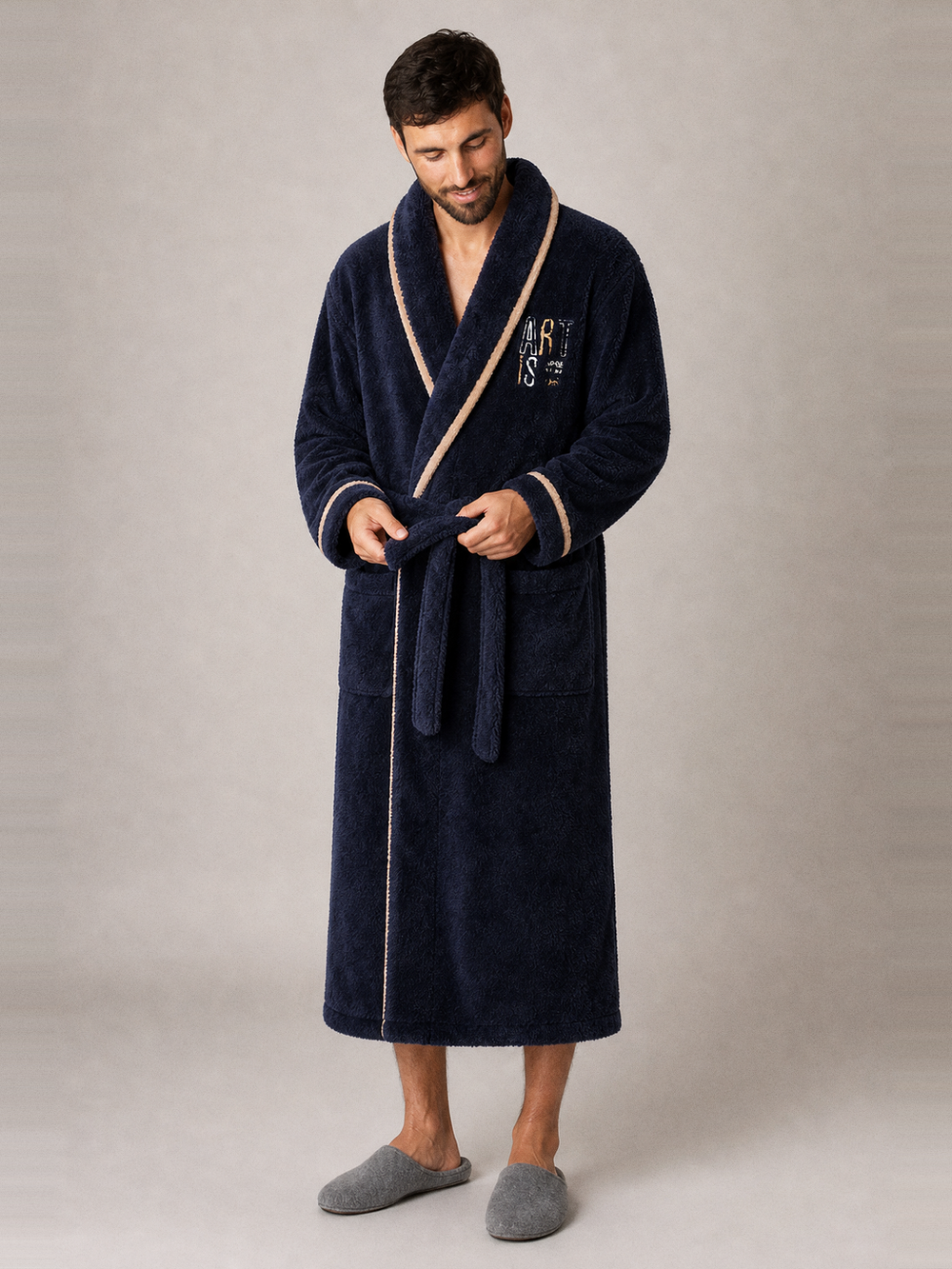 Robe de chambre molleton homme – ceinture et poches