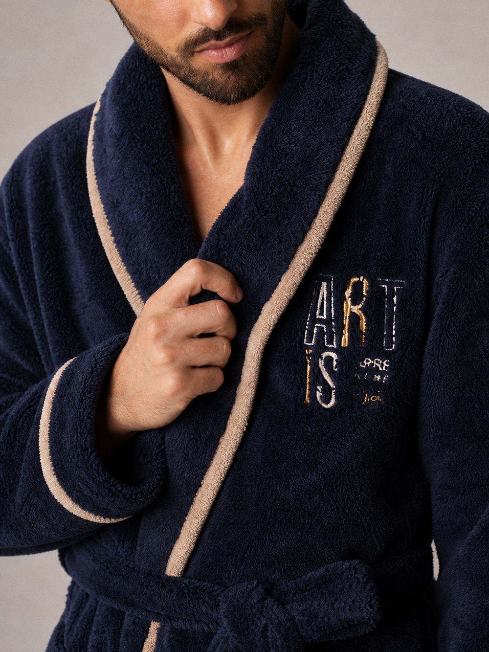 Robe de chambre molleton homme – gros plan matière