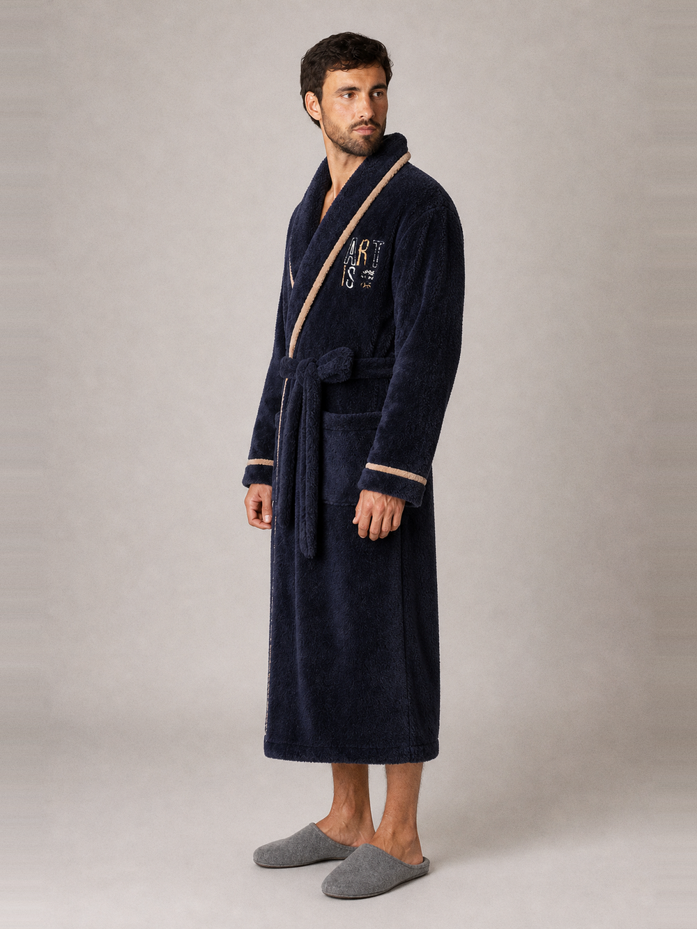 Robe de chambre molleton homme – longueur portée de profil