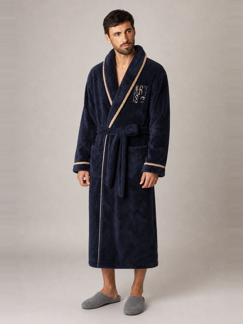 Robe de chambre molleton homme – portée de face