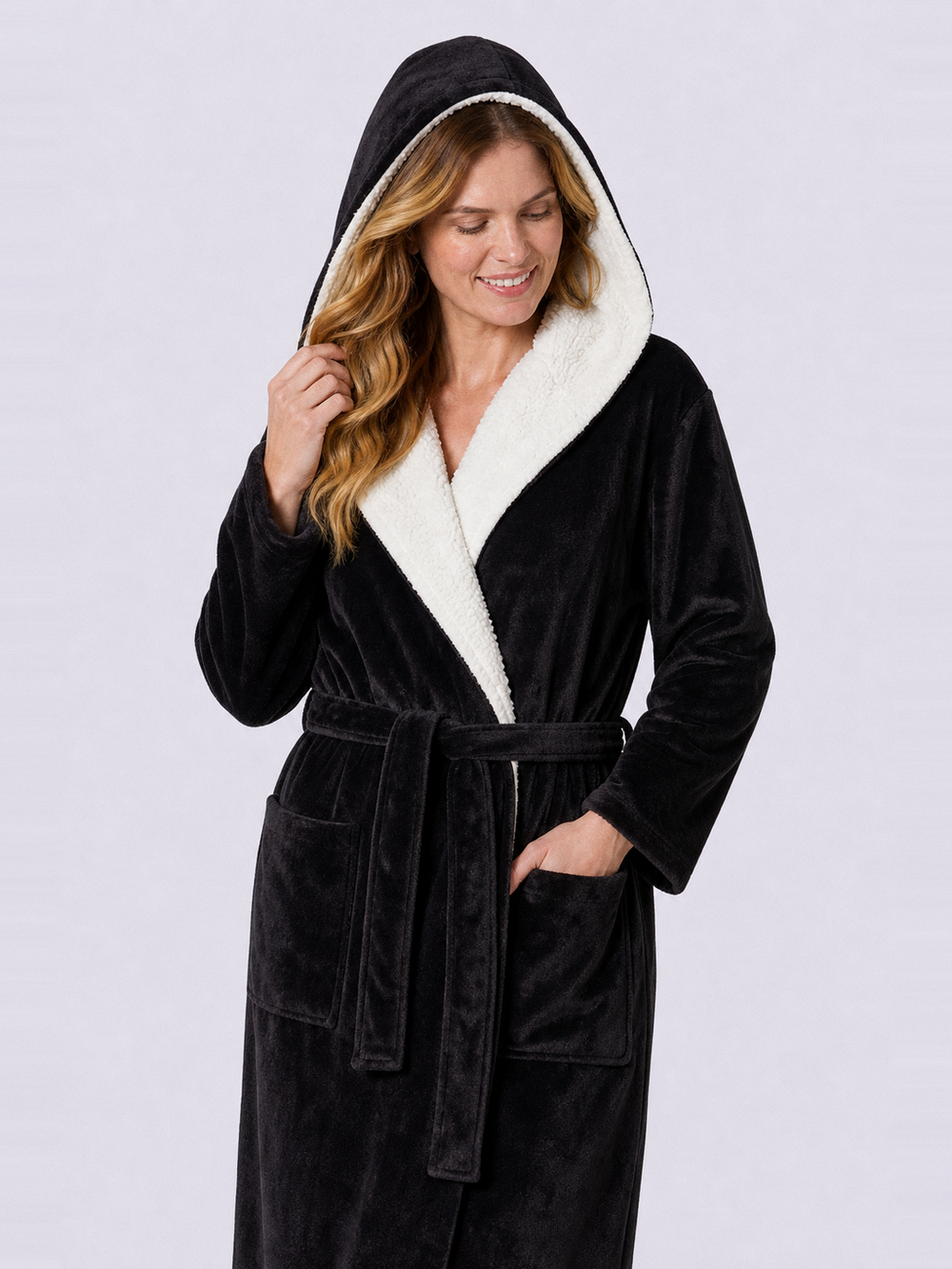 Robe de chambre noire – capuche