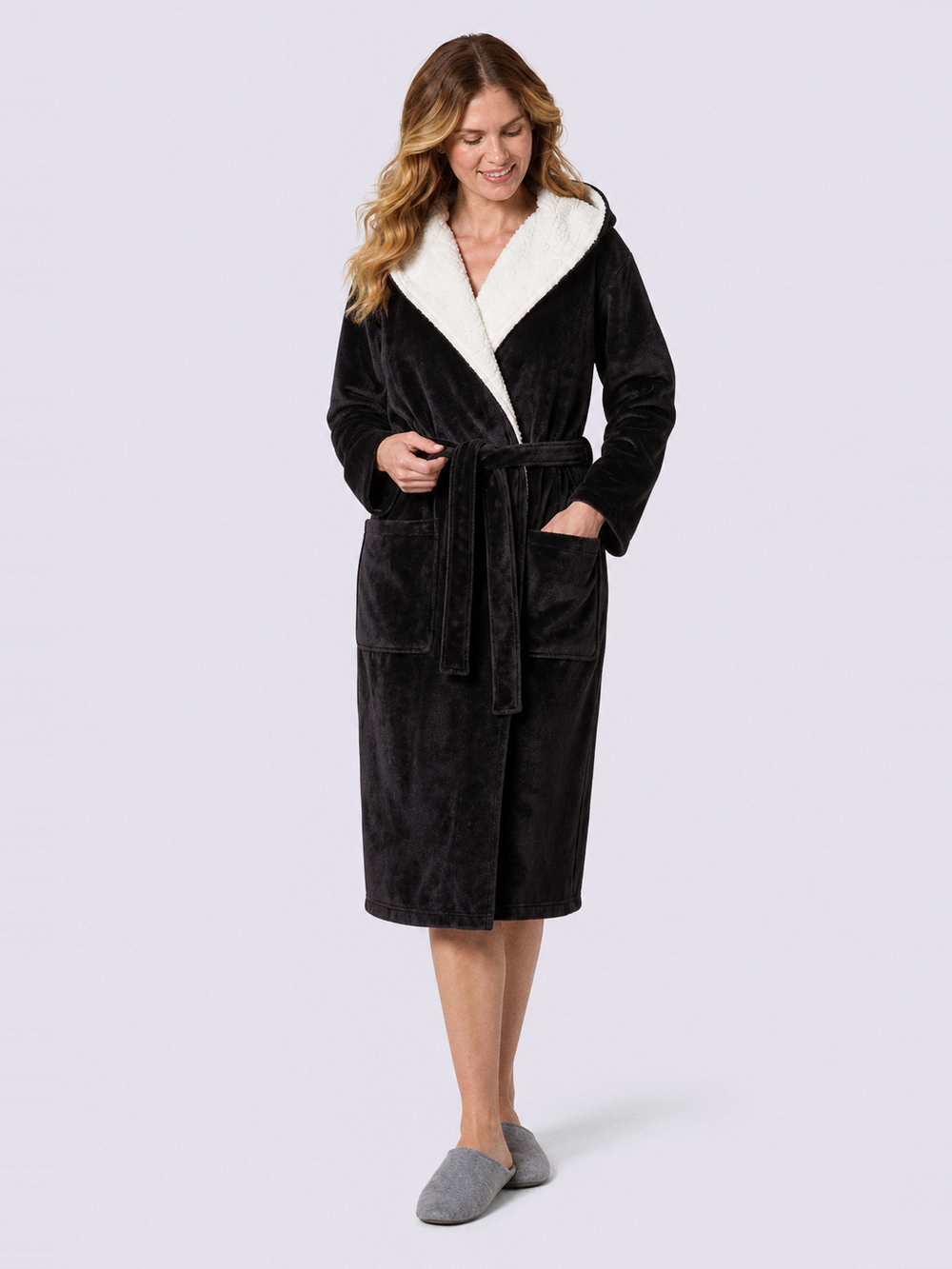 Robe de chambre noire – ceinture et poches